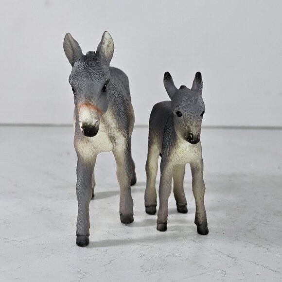 Mojo Donkey Jenny Mom And Foal Baby Figurine Set Plastic Toy Equus Asinus - Picture 7 of 10